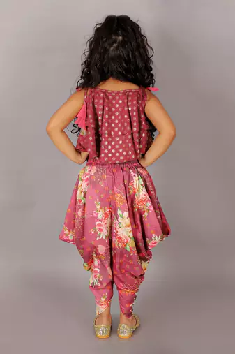 Fusion fair girls brick red crop top with dhoti