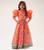 Raangoli girls orange lehanga with choli