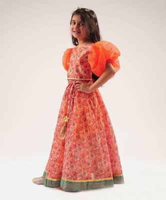 Raangoli girls orange lehanga with choli 2