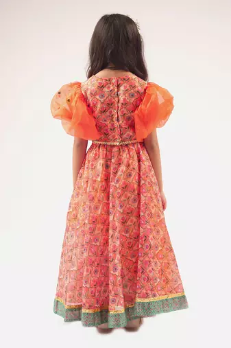 Raangoli girls orange lehanga with choli