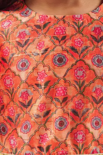 Raangoli girls orange lehanga with choli