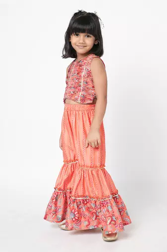 Golden weaves girls orange co-ord set