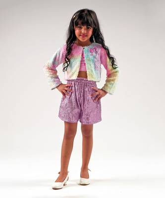 Lil drama's barbie multi color fur ballerina jacket for girls 1