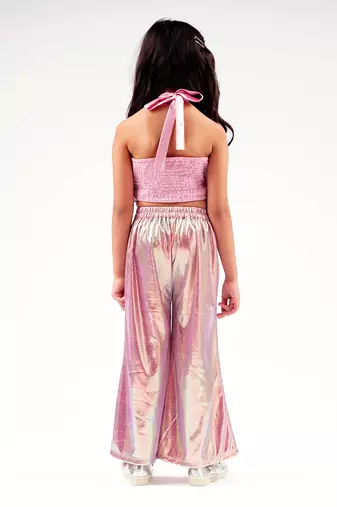 Lil drama's barbie pink shimmer pant ballerina co-ord set for girls