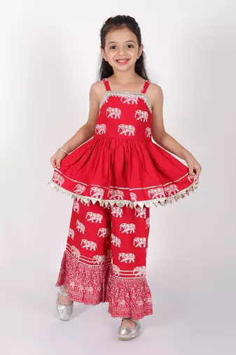 Trunk tales girls red kurta with pant