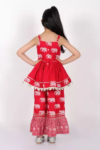 Trunk tales girls red kurta with pant