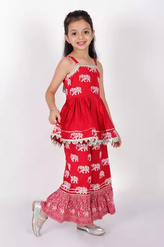 Trunk tales girls red kurta with pant