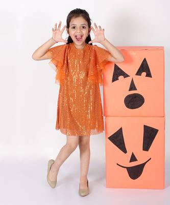 Razzle dazzle girls orange sequins party dress 1