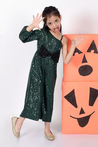 Lil drama girls green party jumpsuit