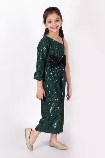 Lil drama girls green party jumpsuit