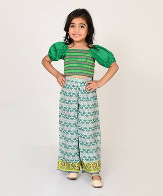Sassy boho girls green crop top with pant 1