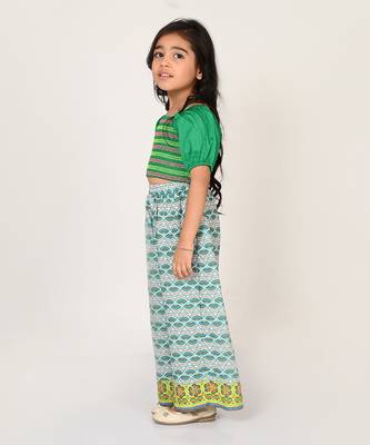 Sassy boho girls green crop top with pant 2
