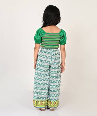 Sassy boho girls green crop top with pant 3