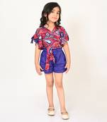 Sassy boho girls red & blue crop top with shorts