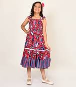 Sassy boho girls red & blue tiered dress