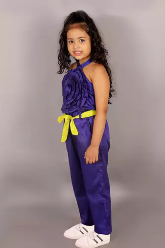 Girls purple 3d rose on top co-ord set