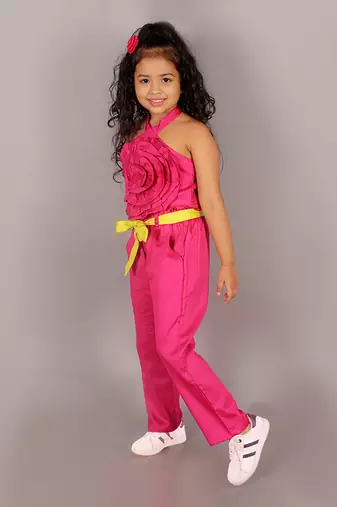 Girls pink 3d rose on top co-ord set