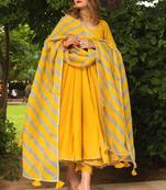 Womens Rosemary Yellow Reyon Gowns With Dupatta Set