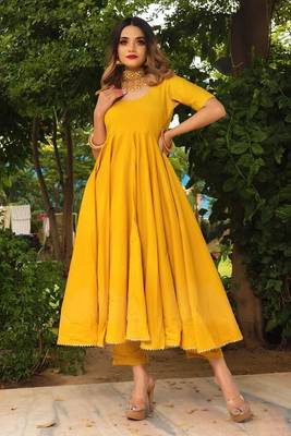 Womens Rosemary Yellow Reyon Gowns With Dupatta Set 2