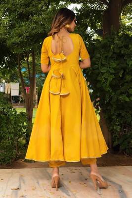 Womens Rosemary Yellow Reyon Gowns With Dupatta Set 3