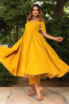 Womens Rosemary Yellow Reyon Gowns With Dupatta Set 4