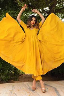 Womens Rosemary Yellow Reyon Gowns With Dupatta Set 6