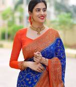 BLUE WOVEN Faux Faux Kanjivaram SILK SAREE WITH BLOUSE PIECE