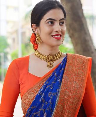 BLUE WOVEN Faux Faux Kanjivaram SILK SAREE WITH BLOUSE PIECE 2