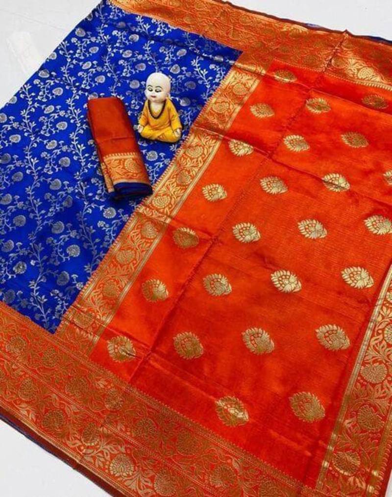 BLUE WOVEN Faux Faux Kanjivaram SILK SAREE WITH BLOUSE PIECE