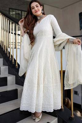 White Anarkali Kurti With Dupatta Set 2