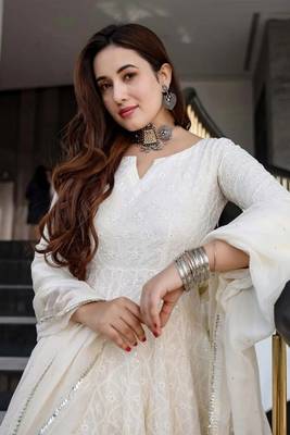 White Anarkali Kurti With Dupatta Set 6