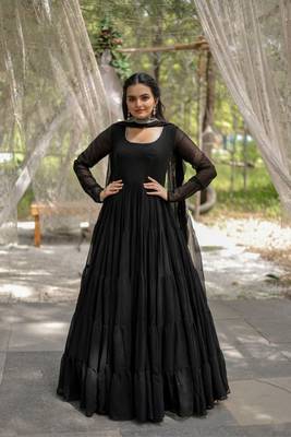 Tiered Stylish Black Color Women Gown With Dupatta Set 6