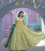 New Pista Color Flower Designer Tiered Embroidered Threadwork Women Gown