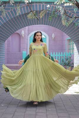 New Pista Color Flower Designer Tiered Embroidered Threadwork Women Gown 2