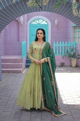 New Pista Color Flower Designer Tiered Embroidered Threadwork Women Gown 3