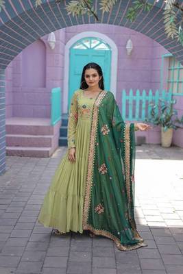 New Pista Color Flower Designer Tiered Embroidered Threadwork Women Gown 4