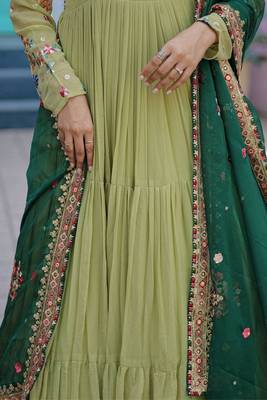 New Pista Color Flower Designer Tiered Embroidered Threadwork Women Gown 5