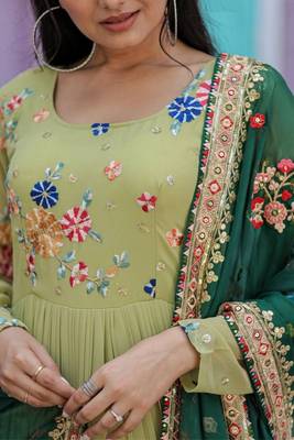 New Pista Color Flower Designer Tiered Embroidered Threadwork Women Gown 6