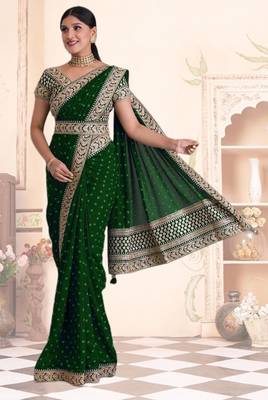  Green Heavy Pigment Chinon saree with heavy zari embroidery sequins work 1