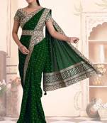  Green Heavy Pigment Chinon saree with heavy zari embroidery sequins work