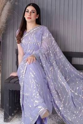 Lavender Georgette Sequin Embroidered Party Wear Saree With Blouse 1