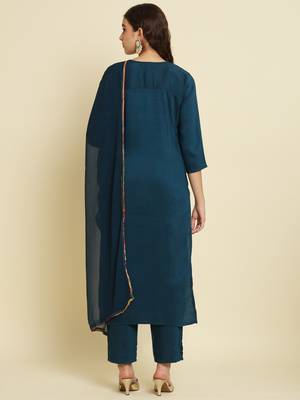   women kurta and trousers pant set silk blend 2