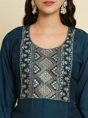   women kurta and trousers pant set silk blend 3