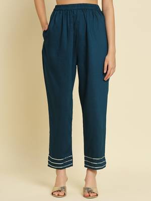   women kurta and trousers pant set silk blend 4