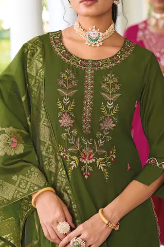  women kurta and trouser duppata set pure viscose silk