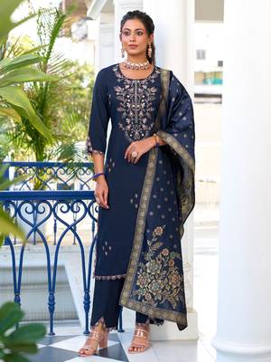  women kurta and trouser duppata set pure viscose silk 1