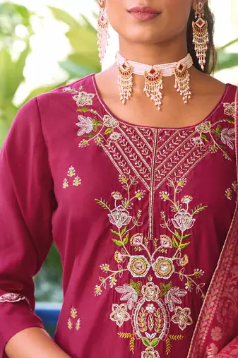 women kurta and trouser duppata set pure viscose silk