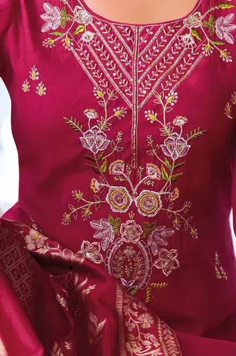  women kurta and trouser duppata set pure viscose silk