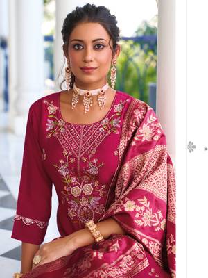  women kurta and trouser duppata set pure viscose silk 4