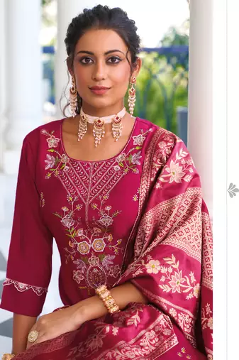  women kurta and trouser duppata set pure viscose silk